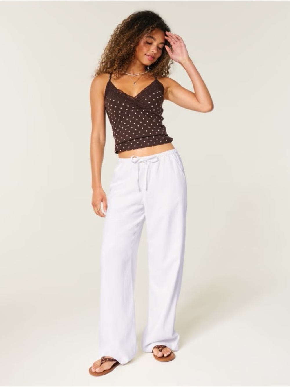 Hollister White Drawstring linen blend Pants
